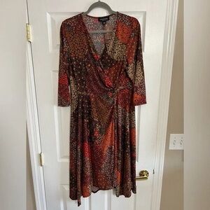 Perceptions Red and Brown Long Sleeve Dress